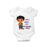 Appa & Amma's Little Deepam  - Customized Romper For Babies With Name - WHITE - 0 - 3 Months Old (Chest 16")