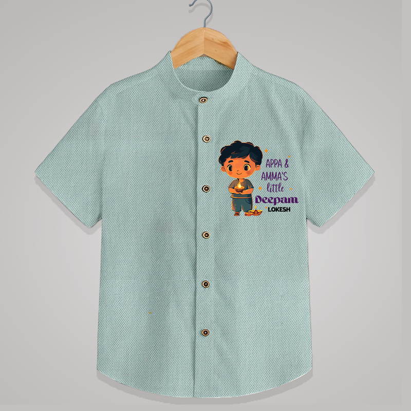 Appa & Amma's Little Deepam  - Customized Shirt For Kids With Name - ARCTIC BLUE - 0 - 6 Months Old (Chest 23")