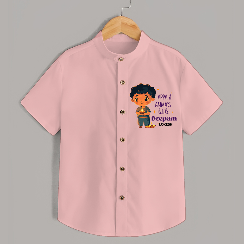 Appa & Amma's Little Deepam  - Customized Shirt For Kids With Name - PEACH - 0 - 6 Months Old (Chest 23")