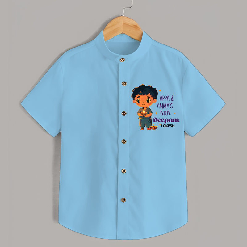 Appa & Amma's Little Deepam  - Customized Shirt For Kids With Name - SKY BLUE - 0 - 6 Months Old (Chest 23")