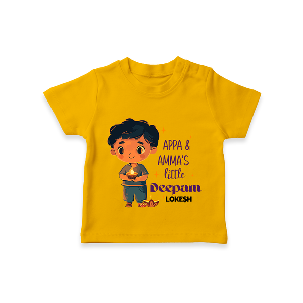 Appa & Amma's Little Deepam  - Customized T-Shirt For Kids With Name - CHROME YELLOW - 0-5 Months Old (Chest 17")