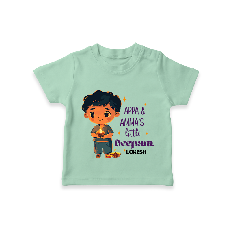 Appa & Amma's Little Deepam  - Customized T-Shirt For Kids With Name - MINT GREEN - 0-5 Months Old (Chest 17")