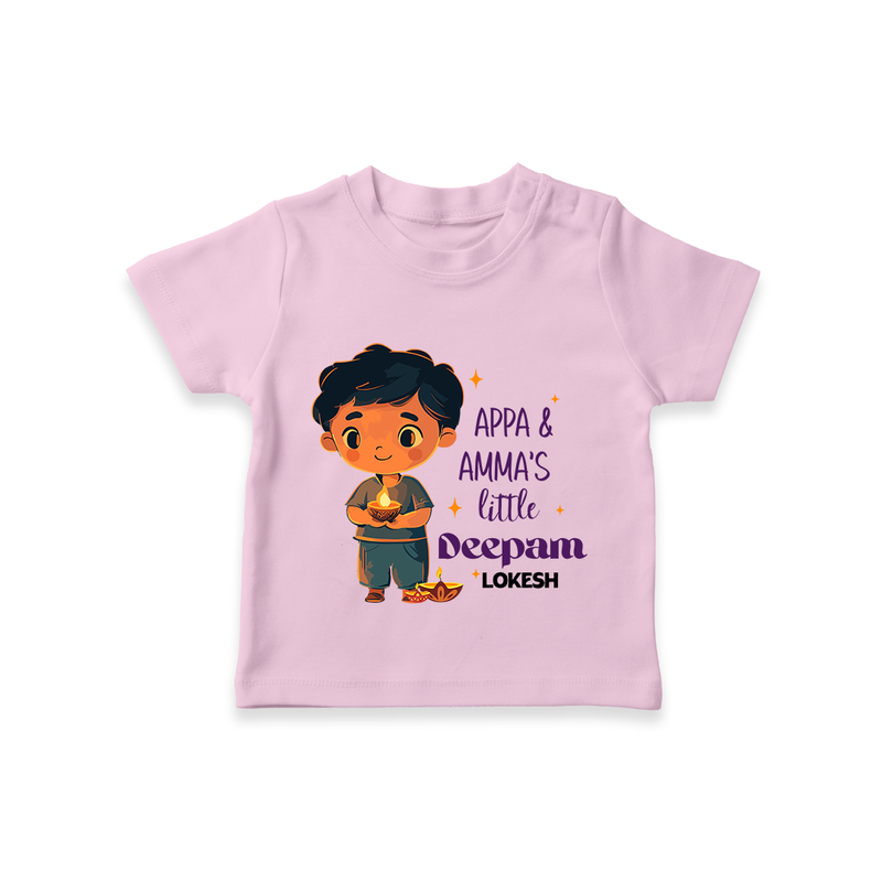 Appa & Amma's Little Deepam  - Customized T-Shirt For Kids With Name - PINK - 0-5 Months Old (Chest 17")