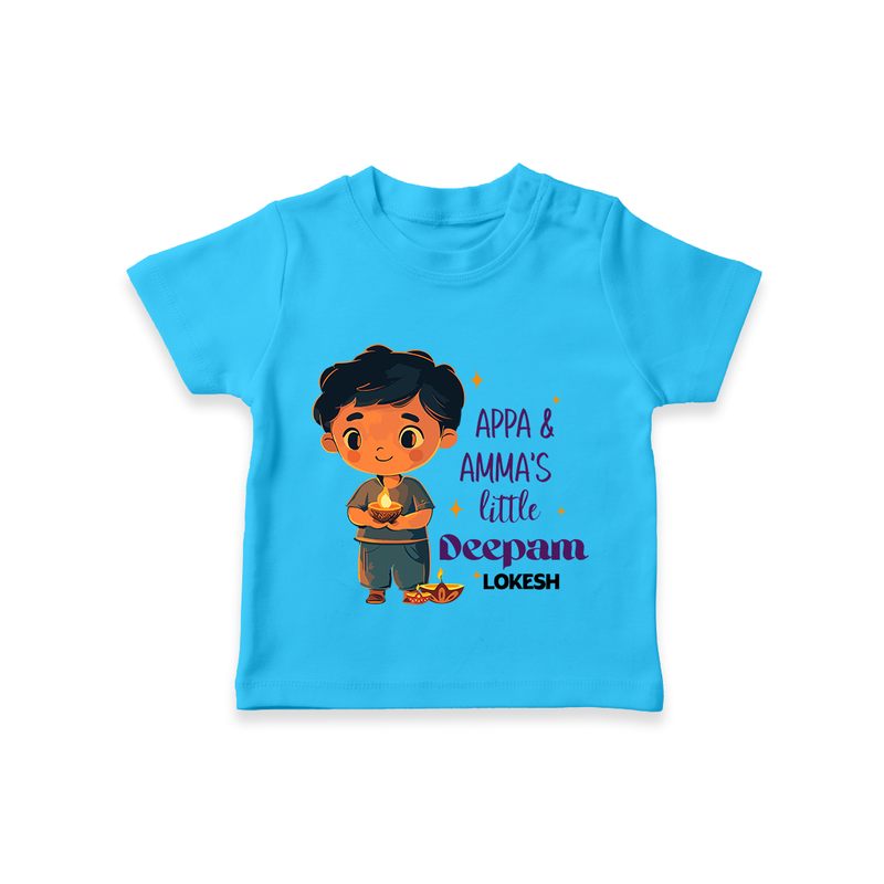 Appa & Amma's Little Deepam  - Customized T-Shirt For Kids With Name - SKY BLUE - 0-5 Months Old (Chest 17")