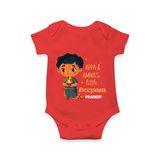 Appa & Amma's Little Deepam  - Customized Romper For Babies With Name - RED - 0 - 3 Months Old (Chest 16")