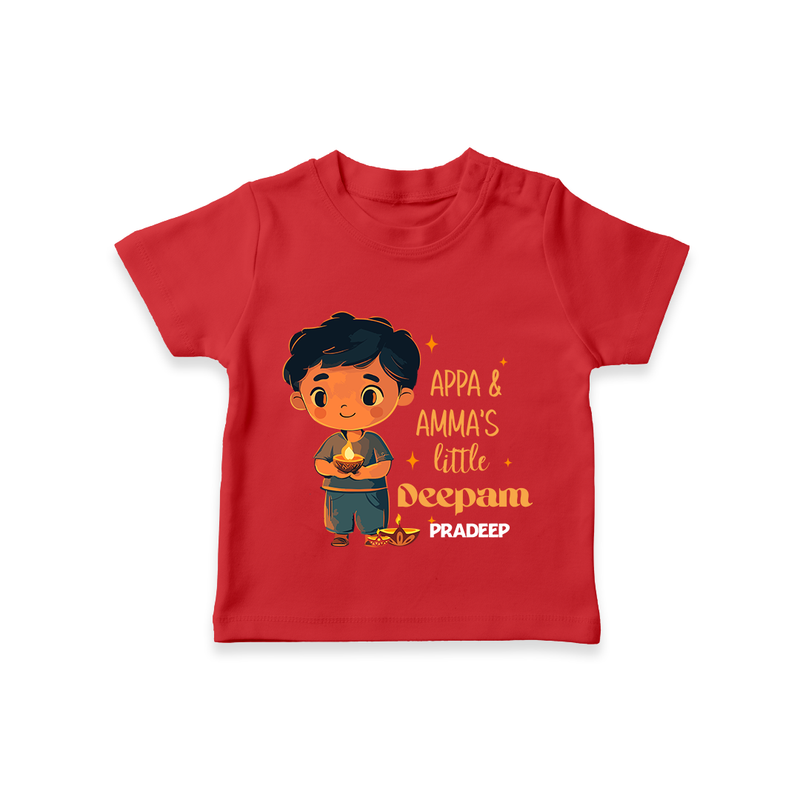 Appa & Amma's Little Deepam  - Customized T-Shirt For Kids With Name - RED - 0-5 Months Old (Chest 17")