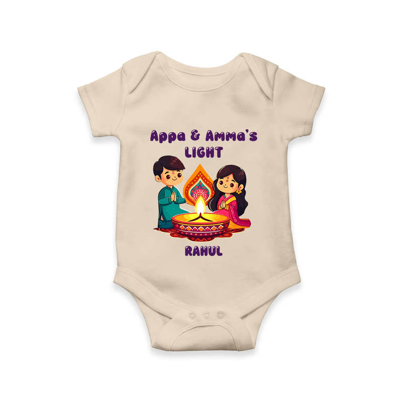 Appa & Amma's Light  - Customized Romper For Babies With Name - IVORY - 0 - 3 Months Old (Chest 16")