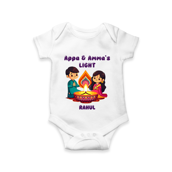 Appa & Amma's Light  - Customized Romper For Babies With Name - WHITE - 0 - 3 Months Old (Chest 16")