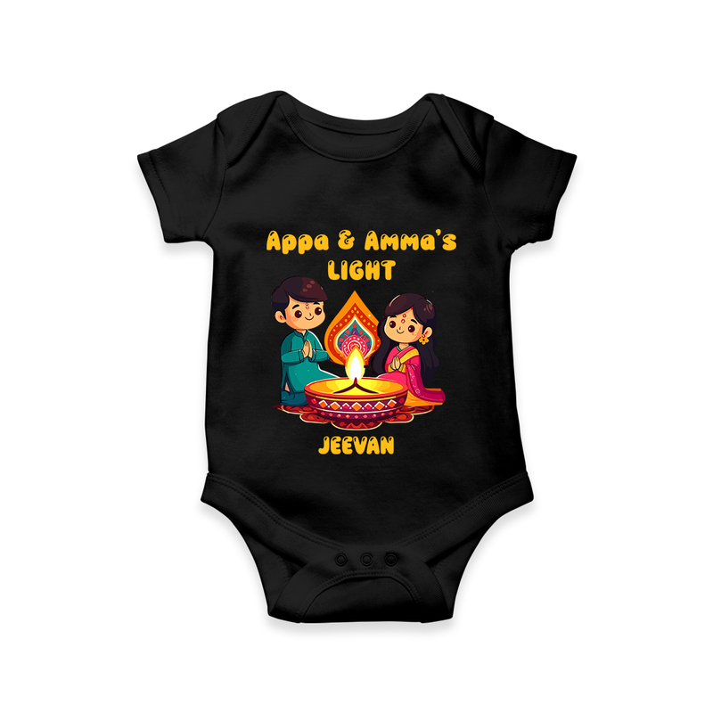 Appa & Amma's Light  - Customized Romper For Babies With Name - BLACK - 0 - 3 Months Old (Chest 16")