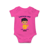 "Karthigai Cutie - Born To Shine" - Customized Romper For Babies With Name - HOT PINK - 0 - 3 Months Old (Chest 16")