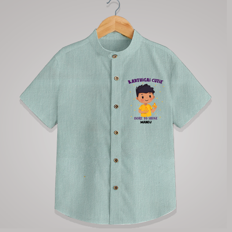 "Karthigai Cutie - Born To Shine" - Customized Shirt For Kids With Name - ARCTIC BLUE - 0 - 6 Months Old (Chest 23")