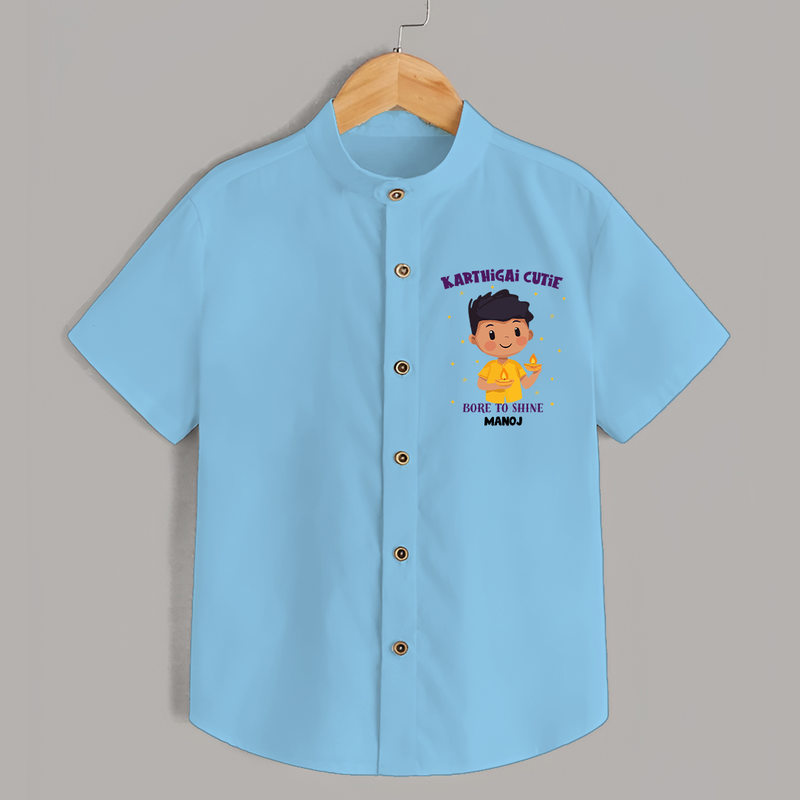 "Karthigai Cutie - Born To Shine" - Customized Shirt For Kids With Name - SKY BLUE - 0 - 6 Months Old (Chest 23")