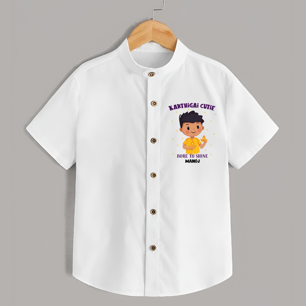 "Karthigai Cutie - Born To Shine" - Customized Shirt For Kids With Name - WHITE - 0 - 6 Months Old (Chest 23")