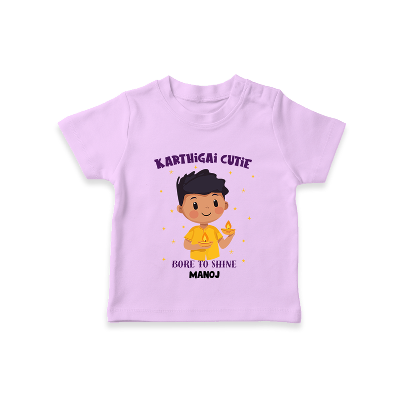 "Karthigai Cutie - Born To Shine" - Customized T-Shirt For Kids With Name - LILAC - 0-5 Months Old (Chest 17")