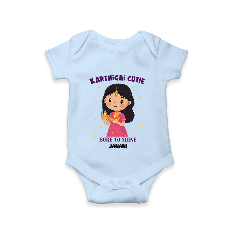 "Karthigai Cutie" - Customized Romper For Babies With Name - BABY BLUE - 0 - 3 Months Old (Chest 16")