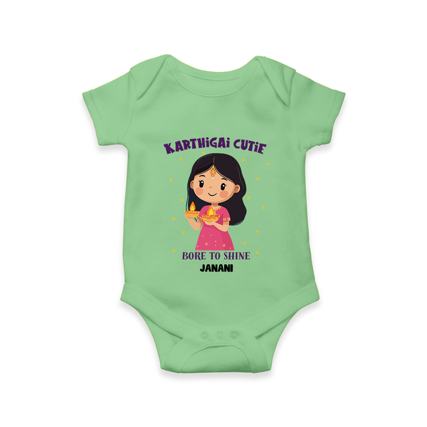 "Karthigai Cutie" - Customized Romper For Babies With Name - GREEN - 0 - 3 Months Old (Chest 16")