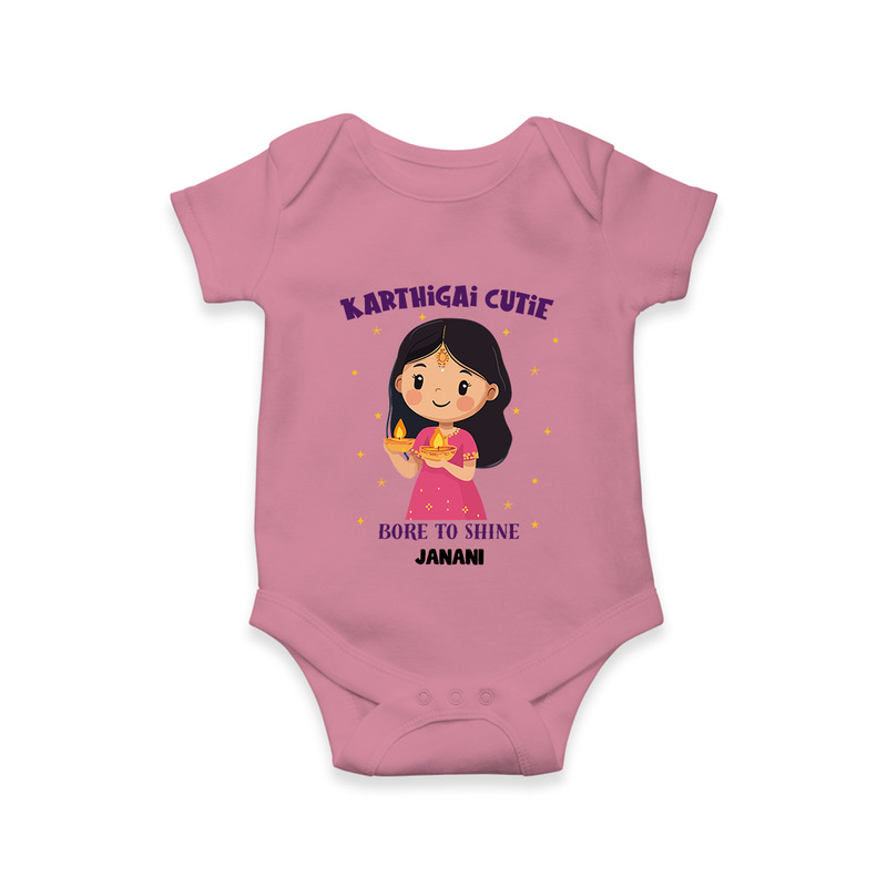 "Karthigai Cutie" - Customized Romper For Babies With Name - ONION - 0 - 3 Months Old (Chest 16")