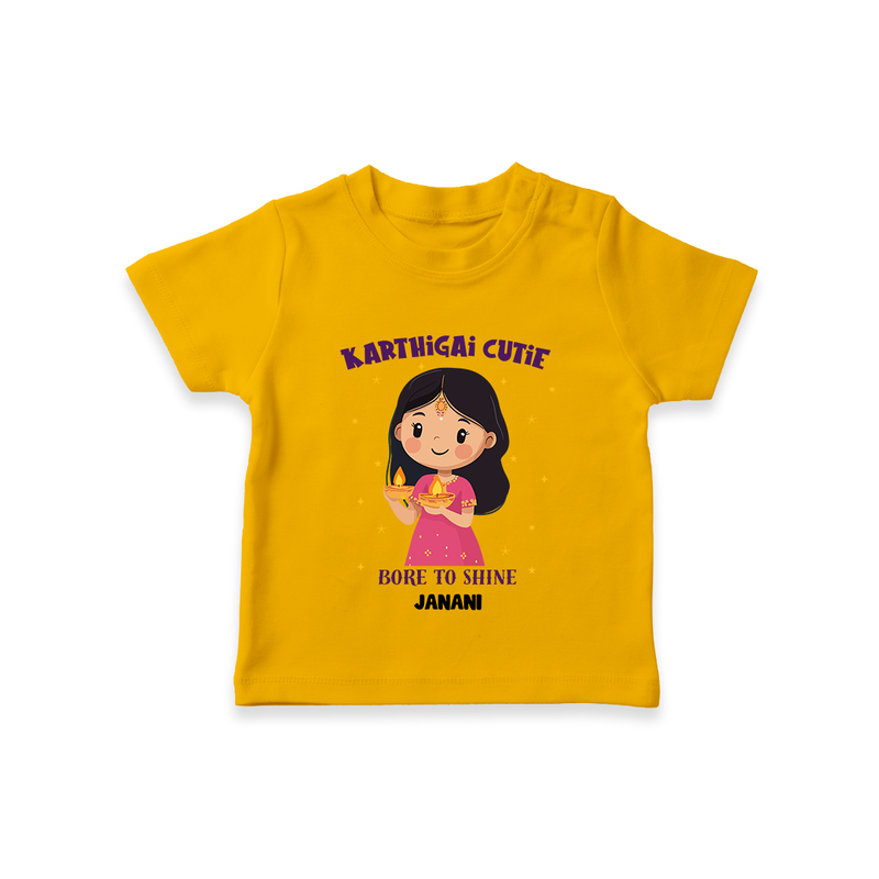 "Karthigai Cutie" - Customized T-Shirt For Kids With Name - CHROME YELLOW - 0-5 Months Old (Chest 17")