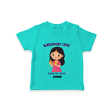 "Karthigai Cutie" - Customized T-Shirt For Kids With Name - TEAL - 0-5 Months Old (Chest 17")