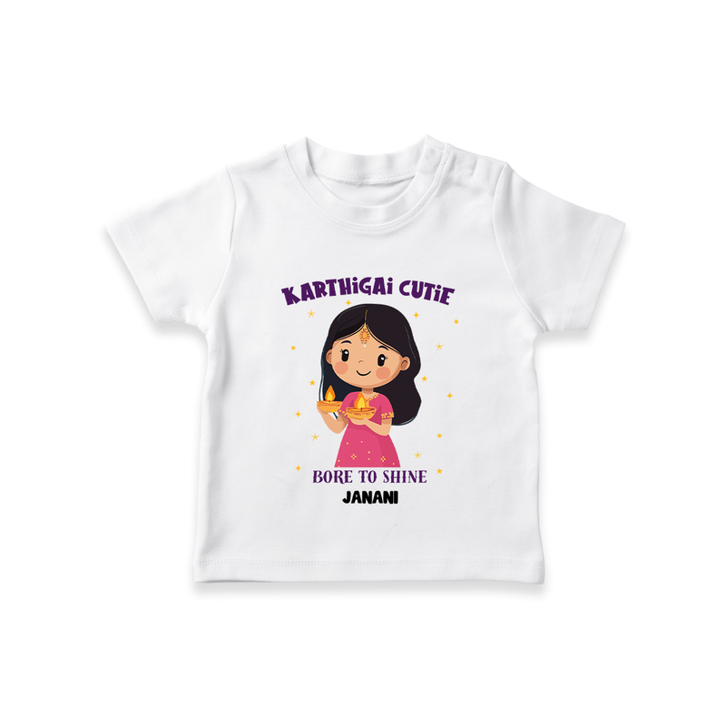 "Karthigai Cutie" - Customized T-Shirt For Kids With Name - WHITE - 0-5 Months Old (Chest 17")