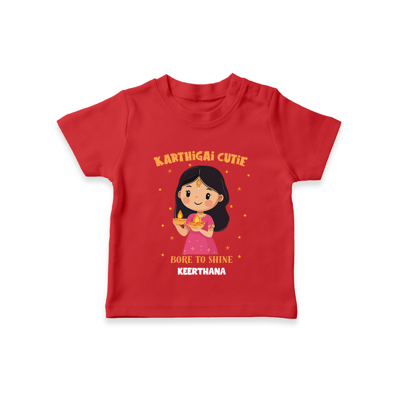 "Karthigai Cutie" - Customized T-Shirt For Kids With Name - RED - 0-5 Months Old (Chest 17")