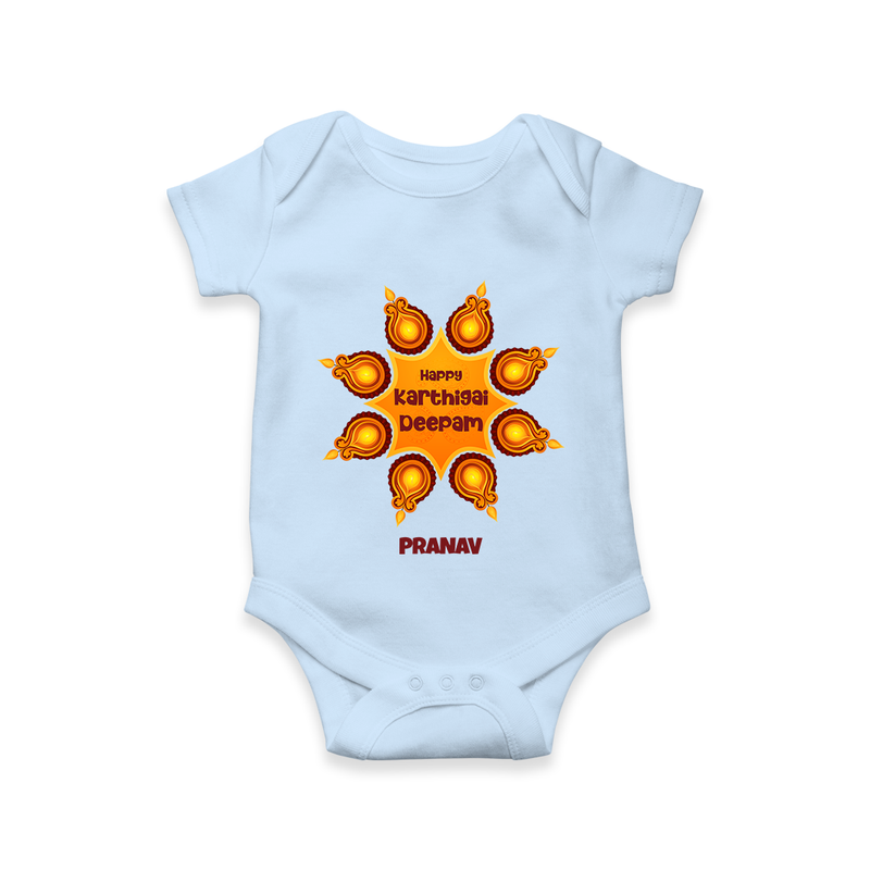 Happy Karthigai Deepam Ð Celebrate Bright: Romper For Babies With Customized Name - BABY BLUE - 0 - 3 Months Old (Chest 16")