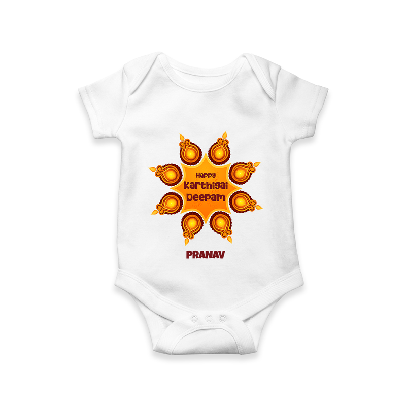 Happy Karthigai Deepam Ð Celebrate Bright: Romper For Babies With Customized Name - WHITE - 0 - 3 Months Old (Chest 16")