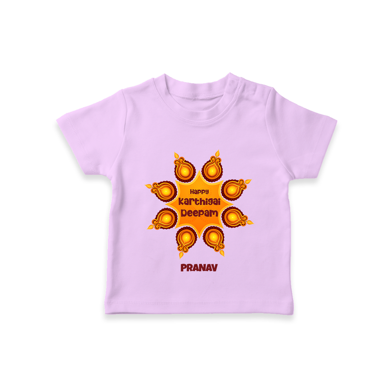 Happy Karthigai Deepam Ð Celebrate Bright: T-Shirt For Kids With Customized Name - LILAC - 0-5 Months Old (Chest 17")