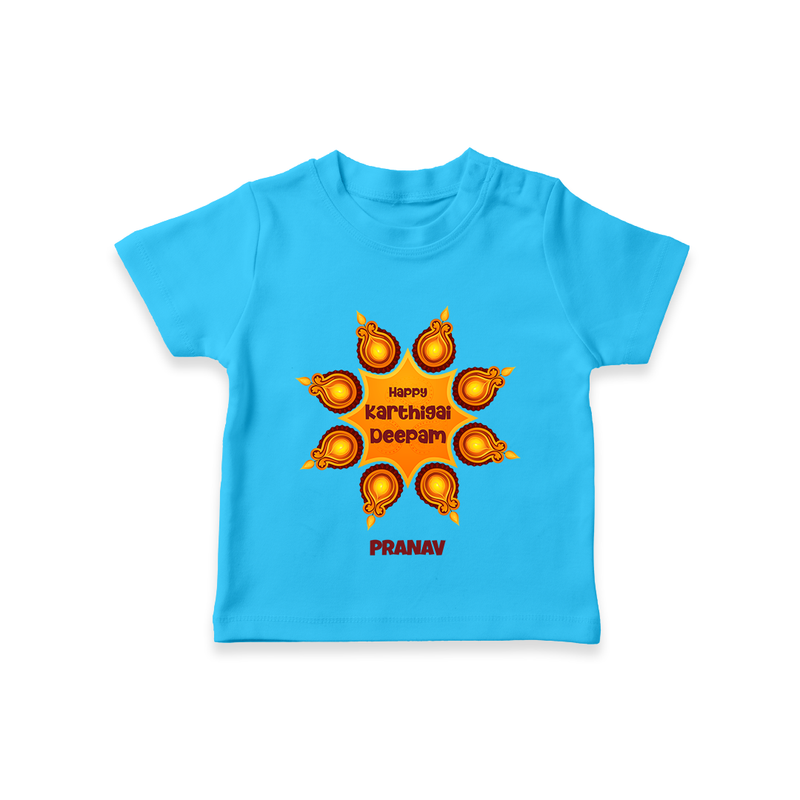 Happy Karthigai Deepam Ð Celebrate Bright: T-Shirt For Kids With Customized Name - SKY BLUE - 0-5 Months Old (Chest 17")