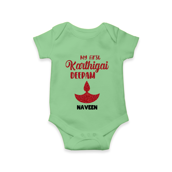 My First Karthigai Deepam Themed Personalized Romper With Name For Babies - GREEN - 0 - 3 Months Old (Chest 16")