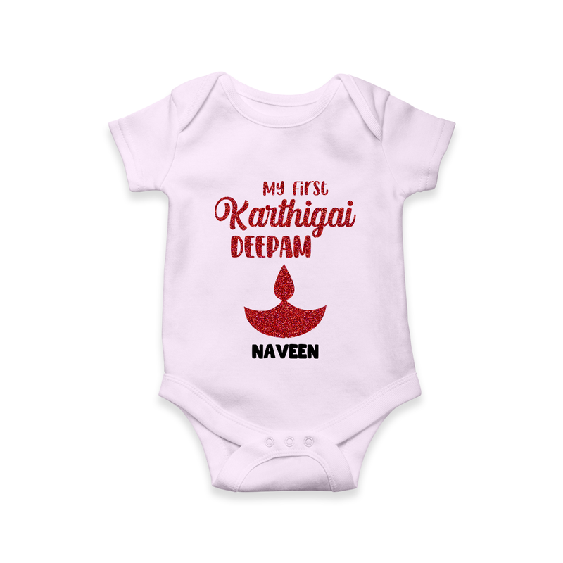 My First Karthigai Deepam Themed Personalized Romper With Name For Babies - LILAC - 0 - 3 Months Old (Chest 16")