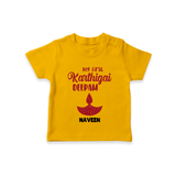 My First Karthigai Deepam Themed Personalized T-Shirt With Name For Kids - CHROME YELLOW - 0-5 Months Old (Chest 17")