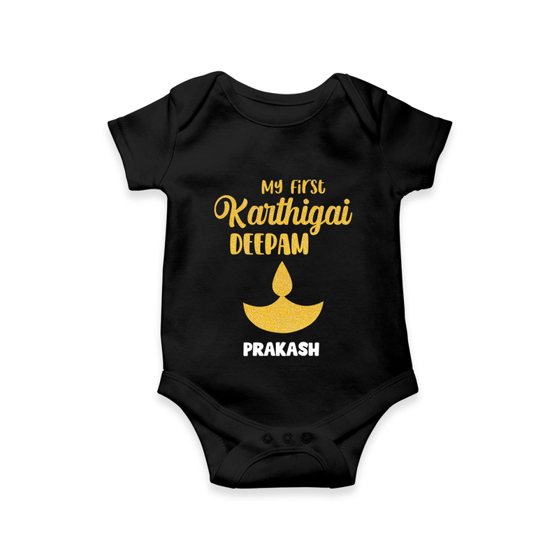 My First Karthigai Deepam Themed Personalized Romper With Name For Babies - BLACK - 0 - 3 Months Old (Chest 16")