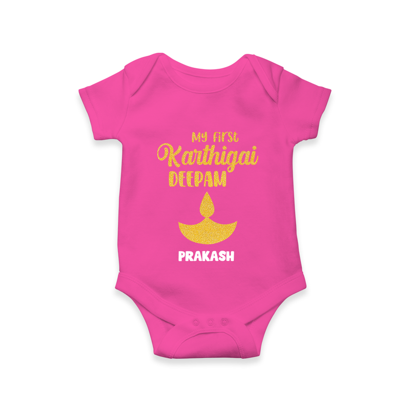 My First Karthigai Deepam Themed Personalized Romper With Name For Babies - HOT PINK - 0 - 3 Months Old (Chest 16")