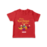 Happy Karthigai Deepam Ð Tiny Lamp: Customized T-Shirt For Kids with Name - RED - 0-5 Months Old (Chest 17")