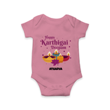 Happy Karthigai Deepam Ð Tiny Lamp: Customized Romper For Babies with Name - ONION - 0 - 3 Months Old (Chest 16")