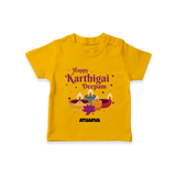 Happy Karthigai Deepam Ð Tiny Lamp: Customized T-Shirt For Kids with Name - CHROME YELLOW - 0-5 Months Old (Chest 17")