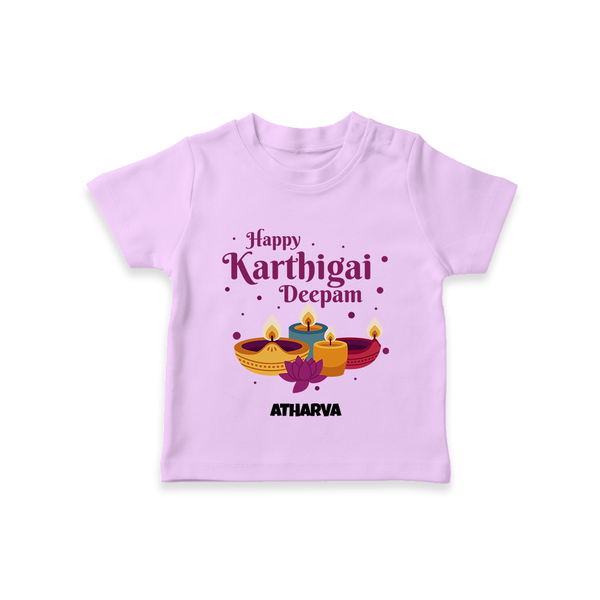 Happy Karthigai Deepam Ð Tiny Lamp: Customized T-Shirt For Kids with Name - LILAC - 0-5 Months Old (Chest 17")