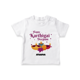 Happy Karthigai Deepam Ð Tiny Lamp: Customized T-Shirt For Kids with Name - WHITE - 0-5 Months Old (Chest 17")