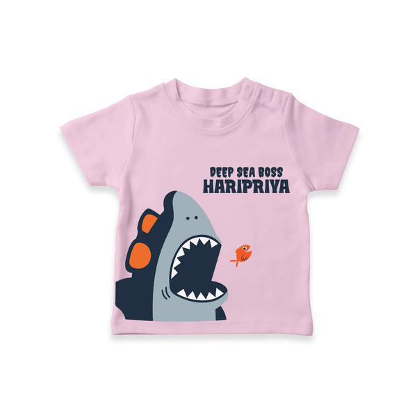 Deep Sea Boss – Personalised Kids T-Shirt - BABY PINK - 0-5 Months Old (Chest 17")