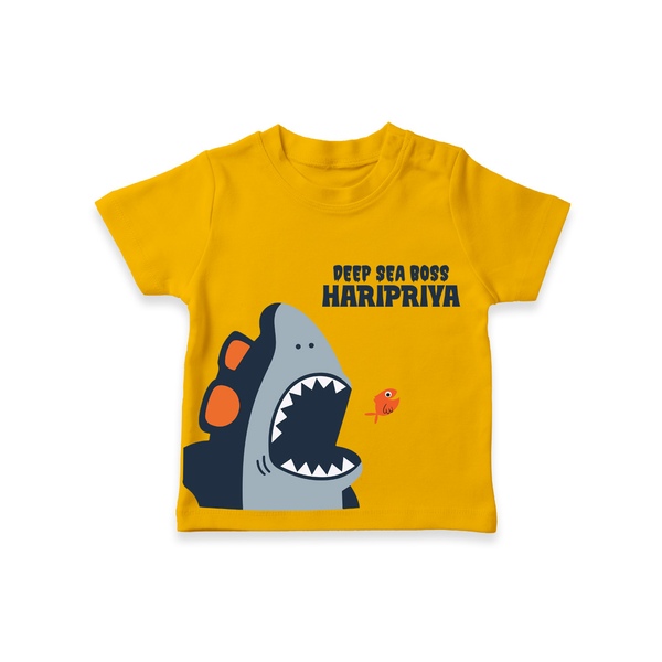 Deep Sea Boss – Personalised Kids T-Shirt - CHROME YELLOW - 0-5 Months Old (Chest 17")