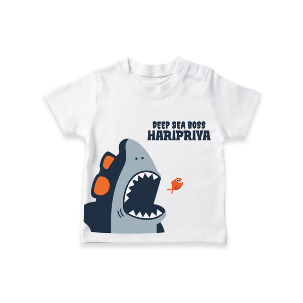 Deep Sea Boss – Personalised Kids T-Shirt - WHITE - 0-5 Months Old (Chest 17")
