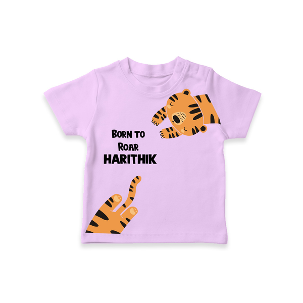 Born to Roar – Personalised Kids T-Shirt - LILAC - 0-5 Months Old (Chest 17")