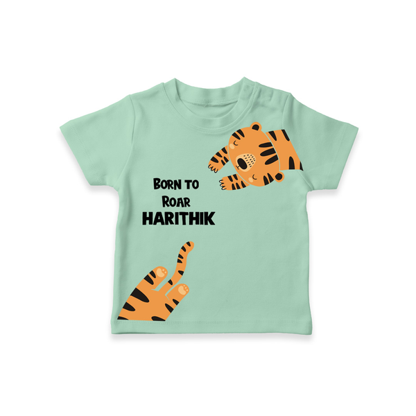 Born to Roar – Personalised Kids T-Shirt - MINT GREEN - 0-5 Months Old (Chest 17")