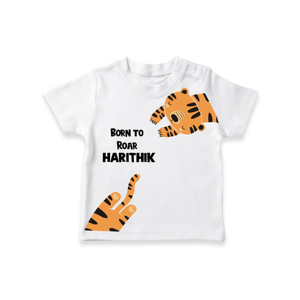 Born to Roar – Personalised Kids T-Shirt - WHITE - 0-5 Months Old (Chest 17")