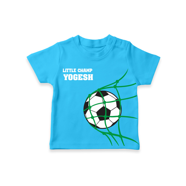 Little Champ Football – Personalised Kids T-Shirt - SKY BLUE - 0-5 Months Old (Chest 17")