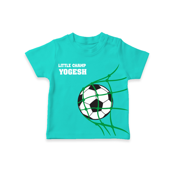 Little Champ Football – Personalised Kids T-Shirt - TEAL - 0-5 Months Old (Chest 17")