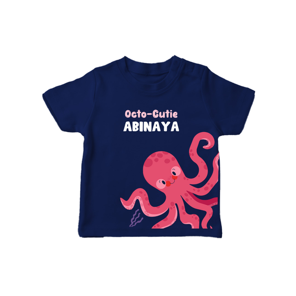 Octo-Cutie – Personalised Kids T-Shirt - NAVY BLUE - 0-5 Months Old (Chest 17")