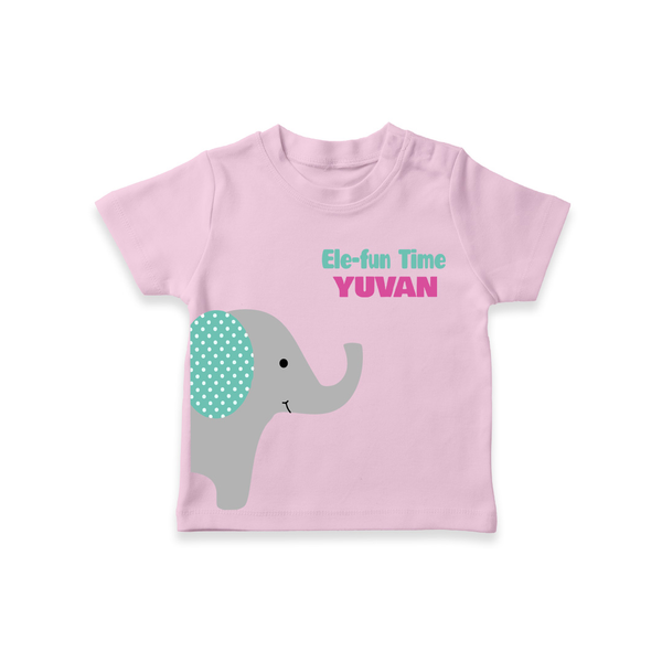 Ele-Fun Time – Personalised Kids T-Shirt - BABY PINK - 0-5 Months Old (Chest 17")