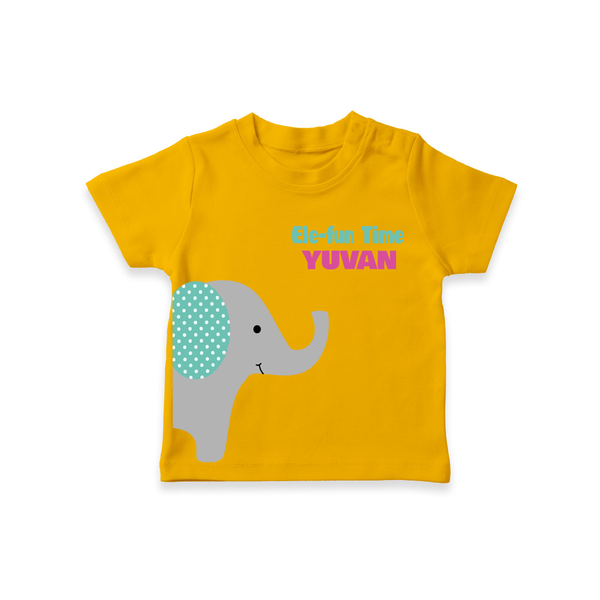 Ele-Fun Time – Personalised Kids T-Shirt - CHROME YELLOW - 0-5 Months Old (Chest 17")